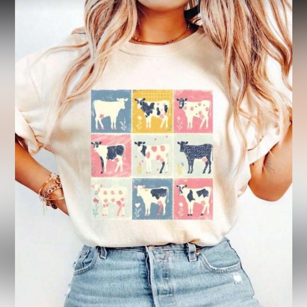 Women’s Cotton Patchwork Cow Print T-Shirt